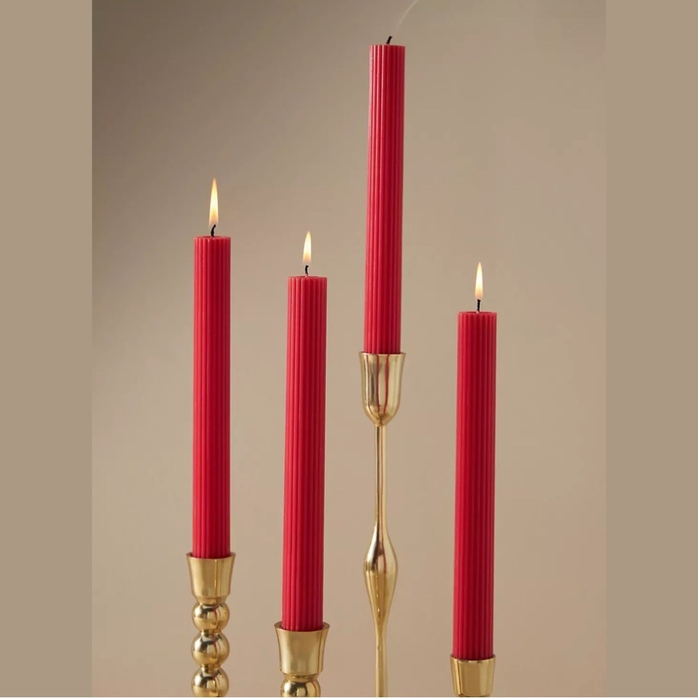 New Anthropologie Fluted Taper Candles-Set of 4-RED